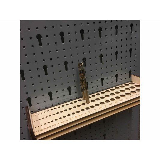 Bohrerhalter für 1-13mm Bohrer, geeignet für Küpper Skadis Pegboard Lochwand, aus Holzdeko-Lasercut-Gravur gefertigt.